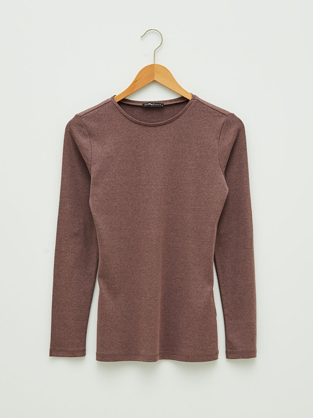 Pembe Bisiklet Yaka Düz Uzun Kollu Kadın Tişört-5