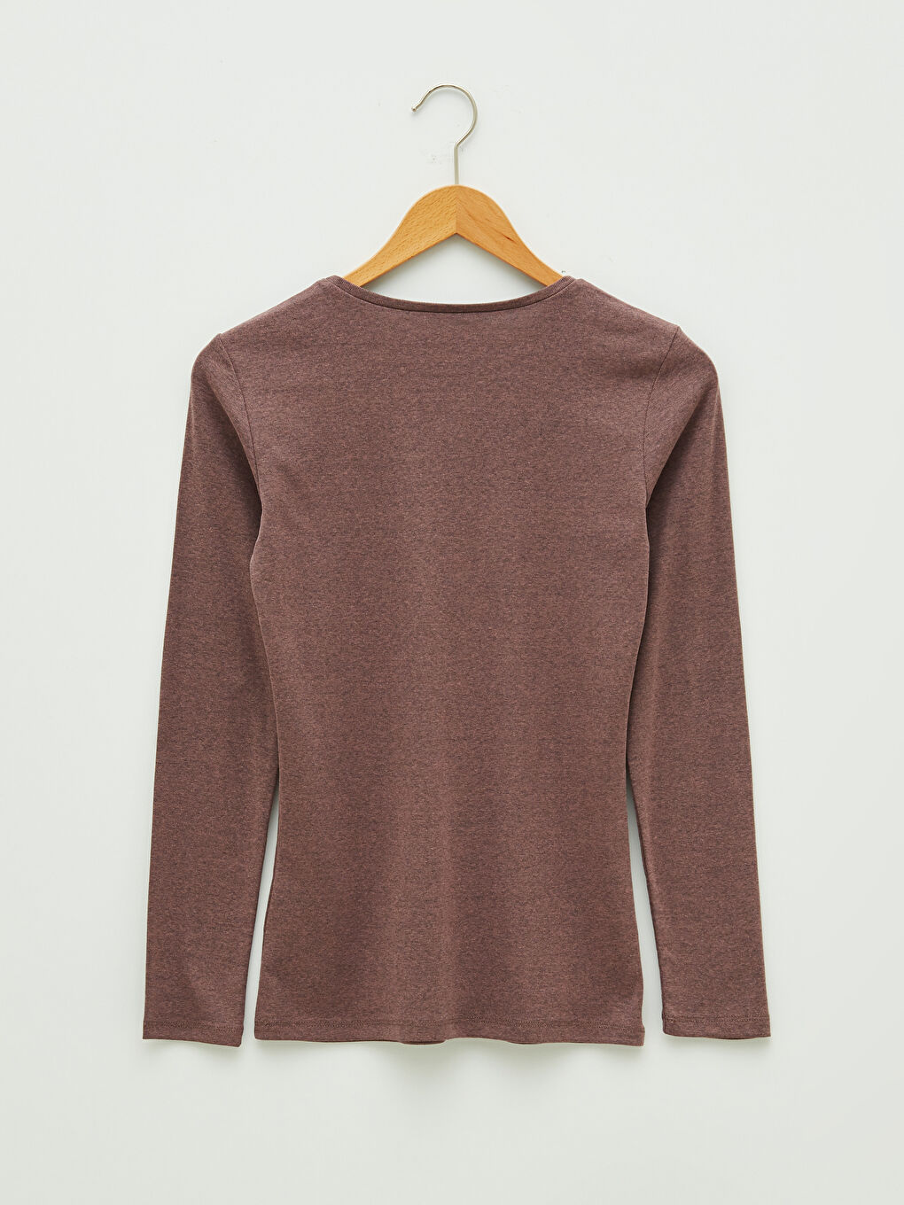 Pembe Bisiklet Yaka Düz Uzun Kollu Kadın Tişört-6