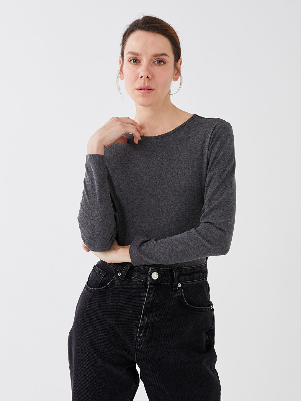 Crew Neck Plain Long Sleeve Women's T-Shirt