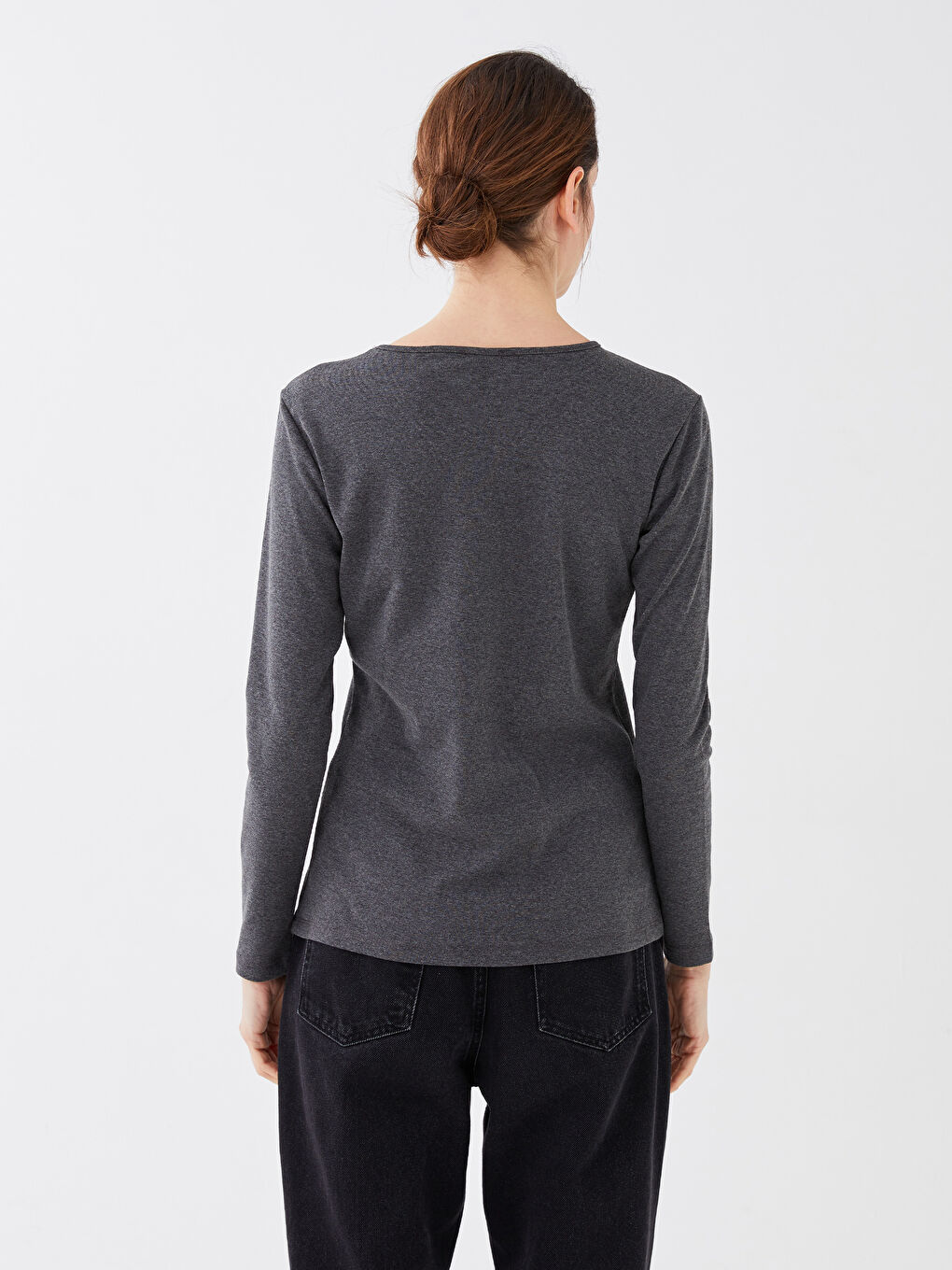 Crew Neck Plain Long Sleeve Women's T-Shirt-4
