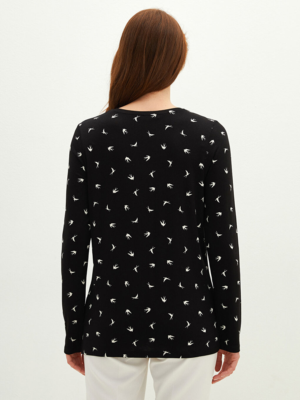 Crew Neck Patterned Long Sleeve Women's T-Shirt-3