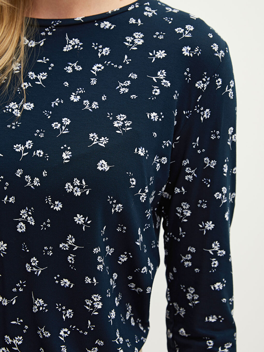 Crew Neck Patterned Long Sleeve Women's T-Shirt-2