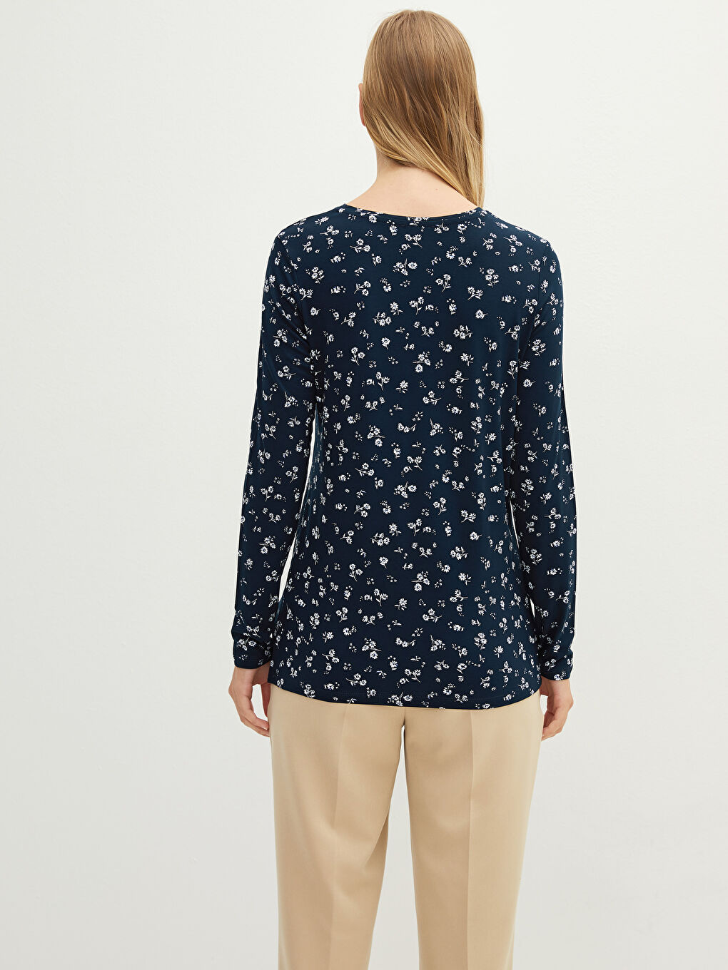 Crew Neck Patterned Long Sleeve Women's T-Shirt-4