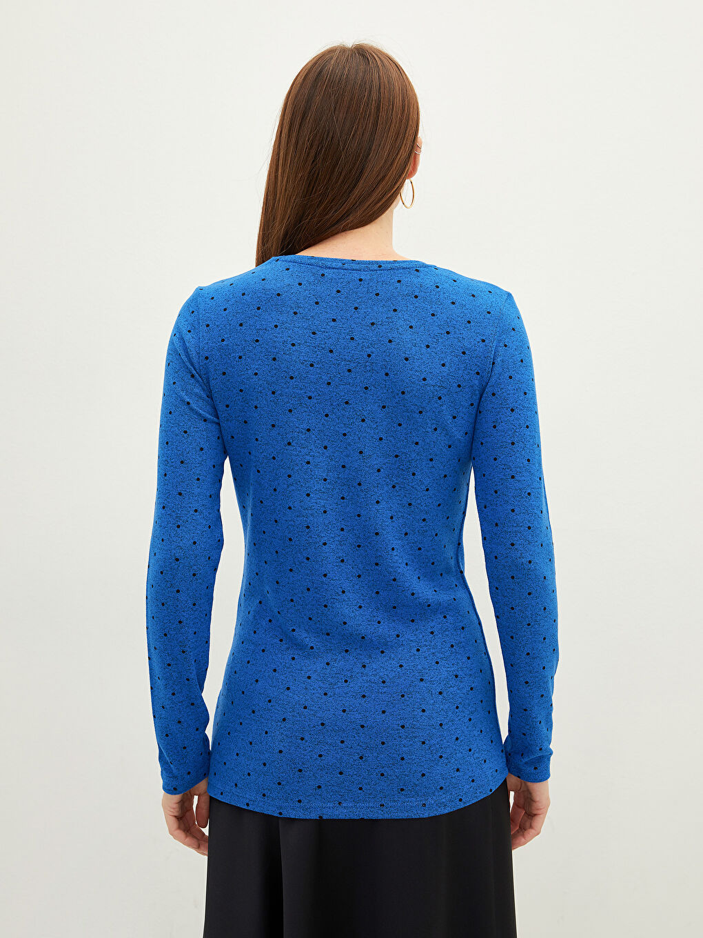 Mavi Bisiklet Yaka Puantiyeli Uzun Kollu Kadın Tişört-4