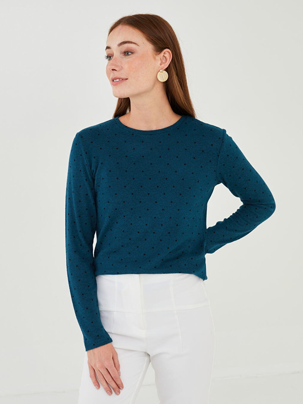 LCWAIKIKI Basic Crew Neck Polka Dot Long Sleeve Women's T-shirt -W13899Z8-LRR