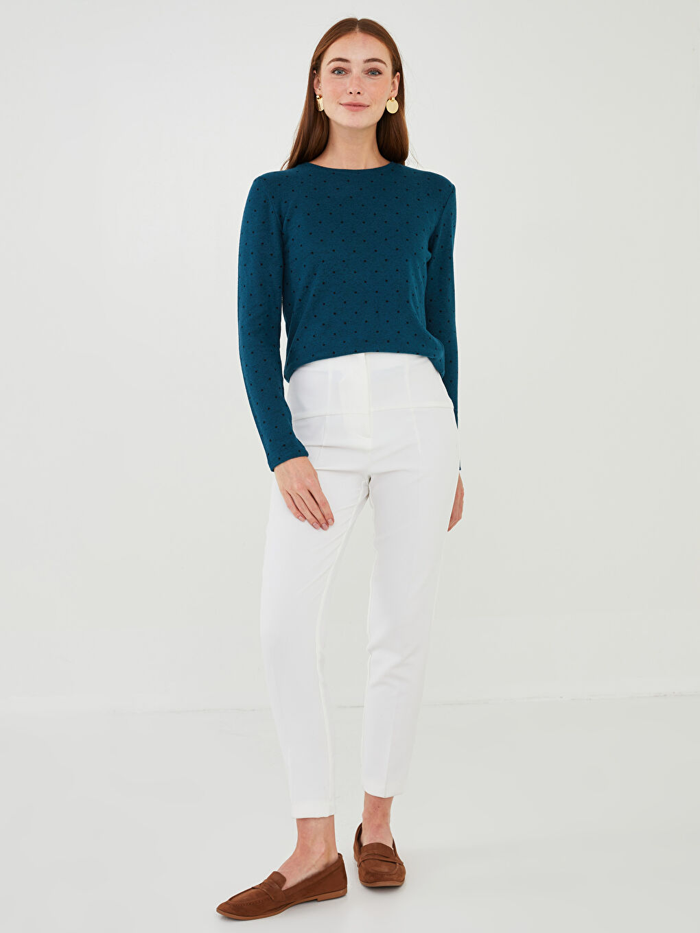LCWAIKIKI Basic Crew Neck Polka Dot Long Sleeve Women's T-shirt -W13899Z8-LRR