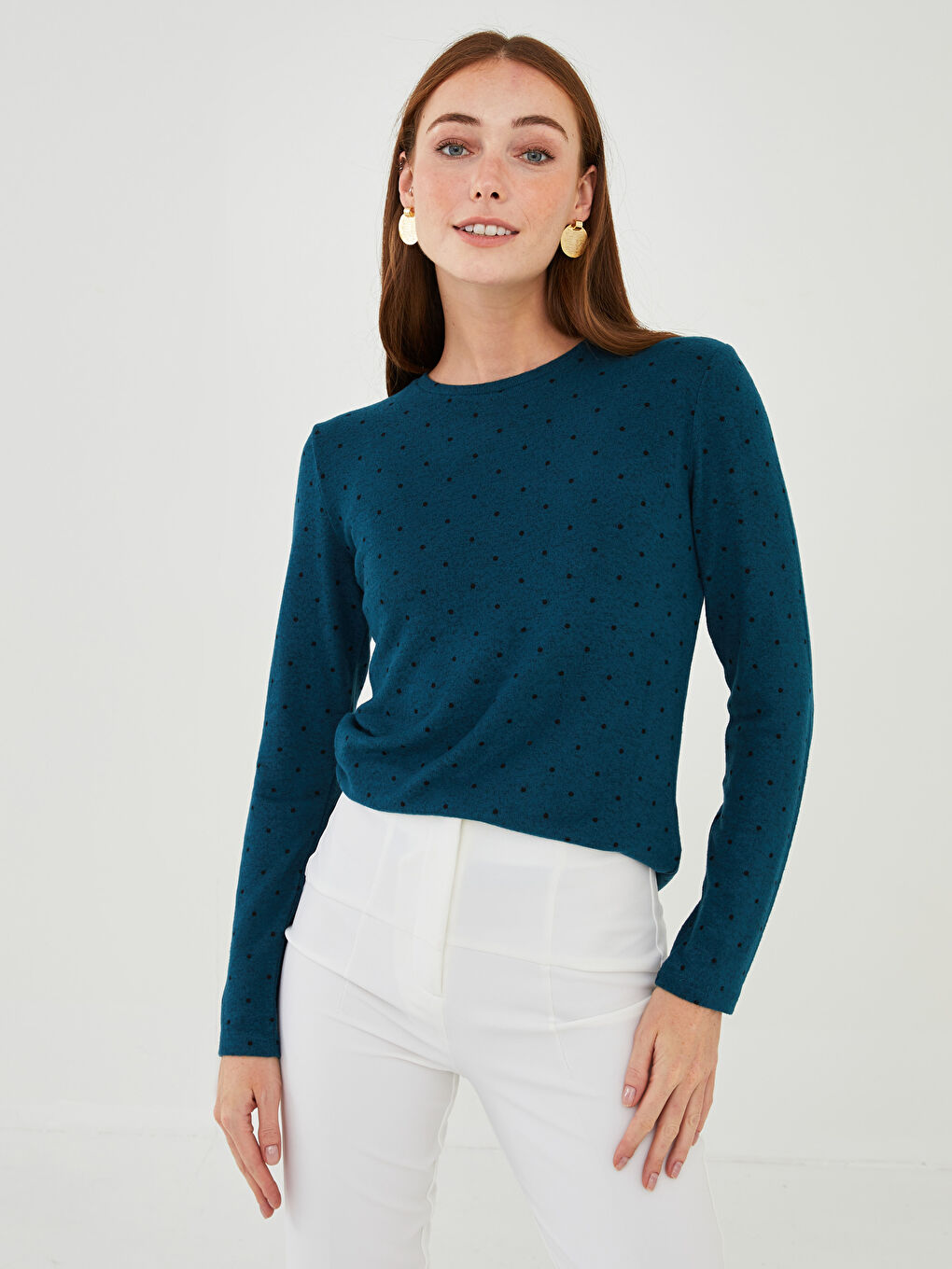 LCWAIKIKI Basic Crew Neck Polka Dot Long Sleeve Women's T-shirt -W13899Z8-LRR