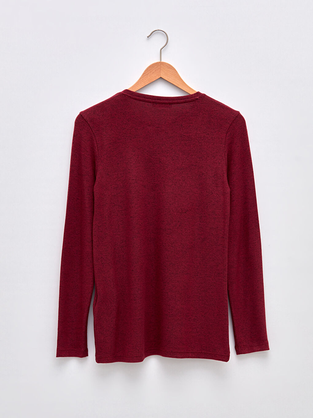 Bordo Bisiklet Yaka Düz Uzun Kollu Kadın Tişört-7