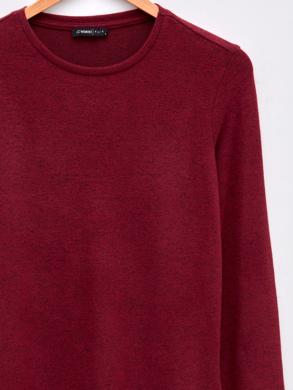 Bordo Bisiklet Yaka Düz Uzun Kollu Kadın Tişört-8