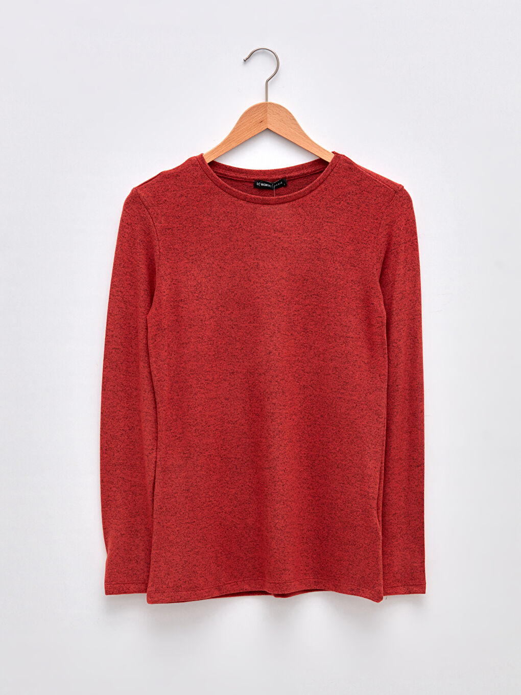 Kahverengi Bisiklet Yaka Düz Uzun Kollu Kadın Tişört-5