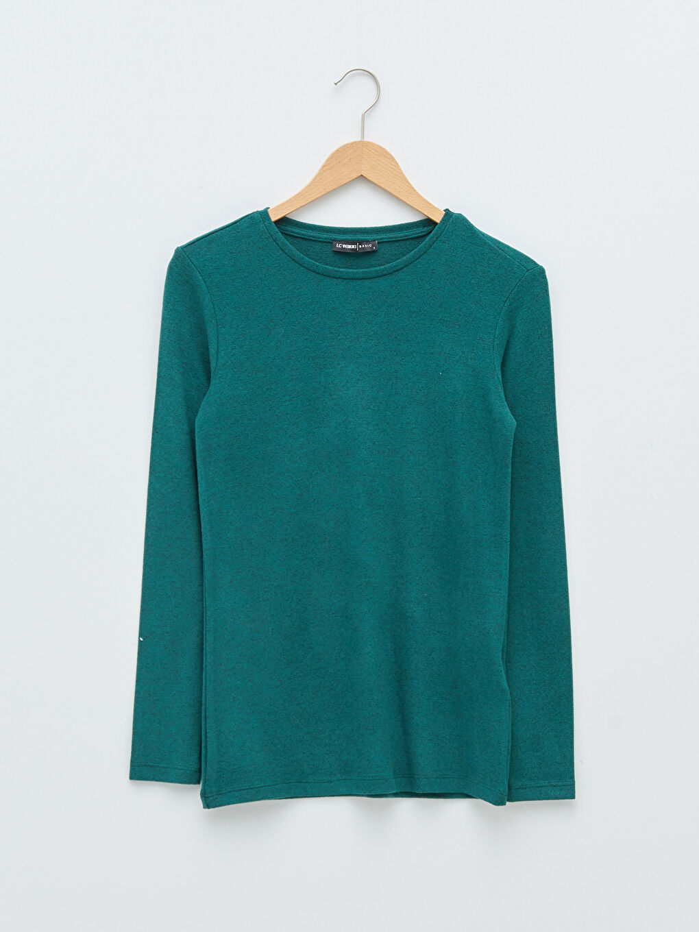 Yeşil Bisiklet Yaka Düz Uzun Kollu Kadın Tişört-5