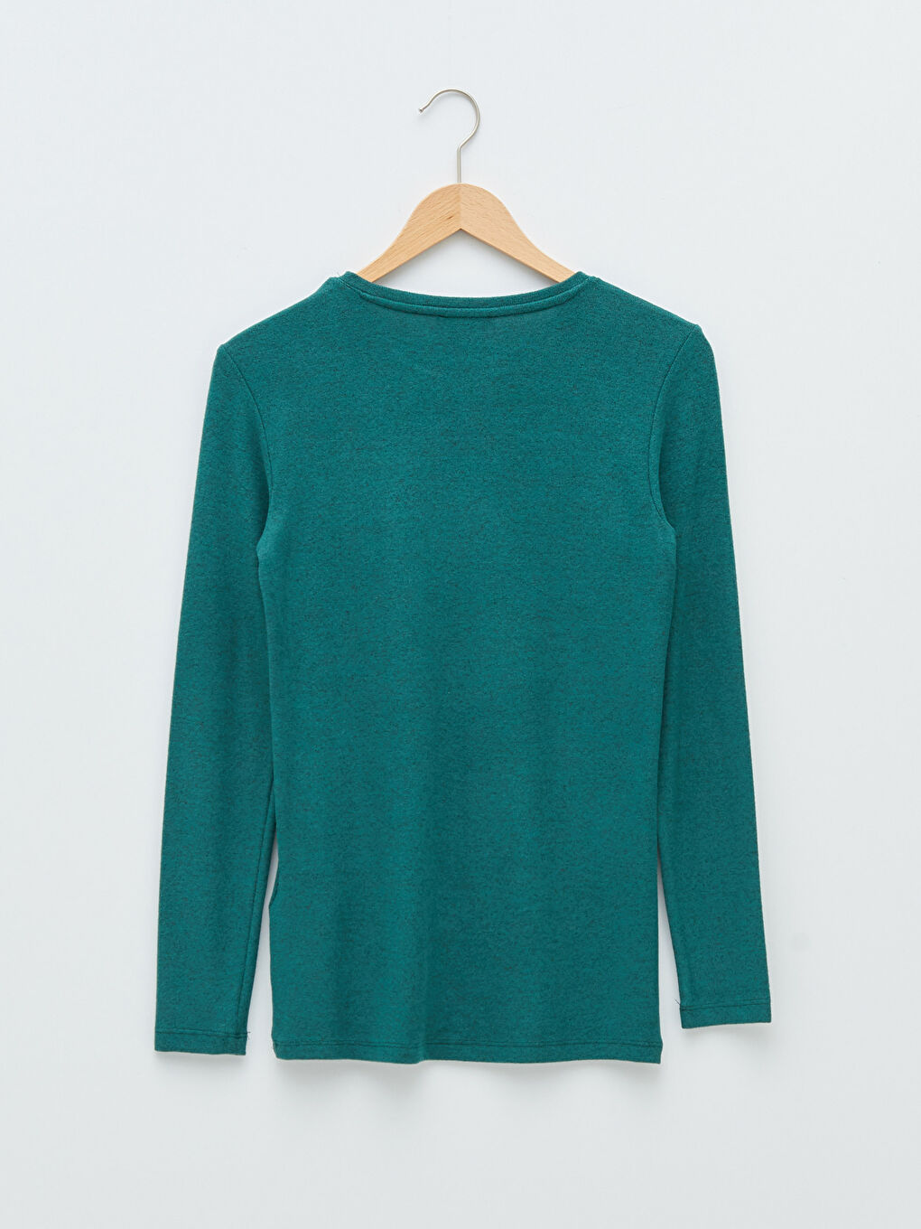 Yeşil Bisiklet Yaka Düz Uzun Kollu Kadın Tişört-6