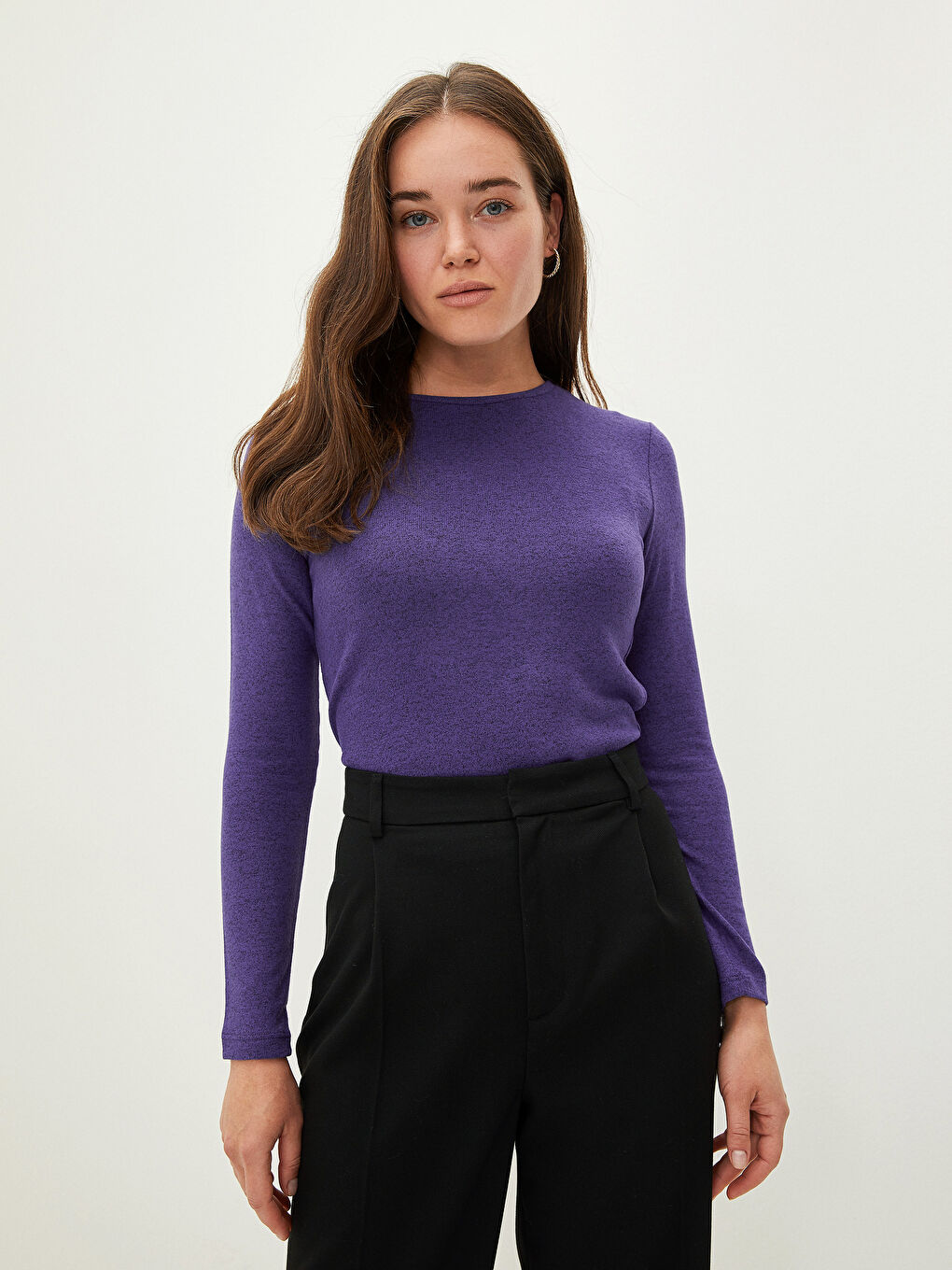 Crew Neck Plain Long Sleeve Women's T-Shirt-5