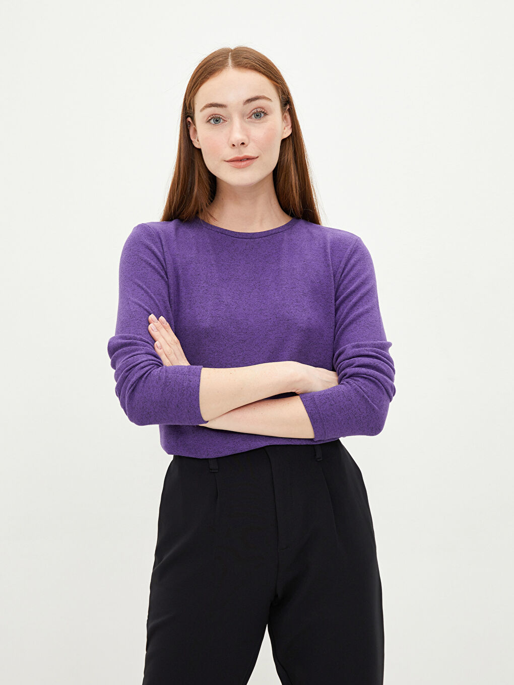 Crew Neck Plain Long Sleeve Women's T-Shirt