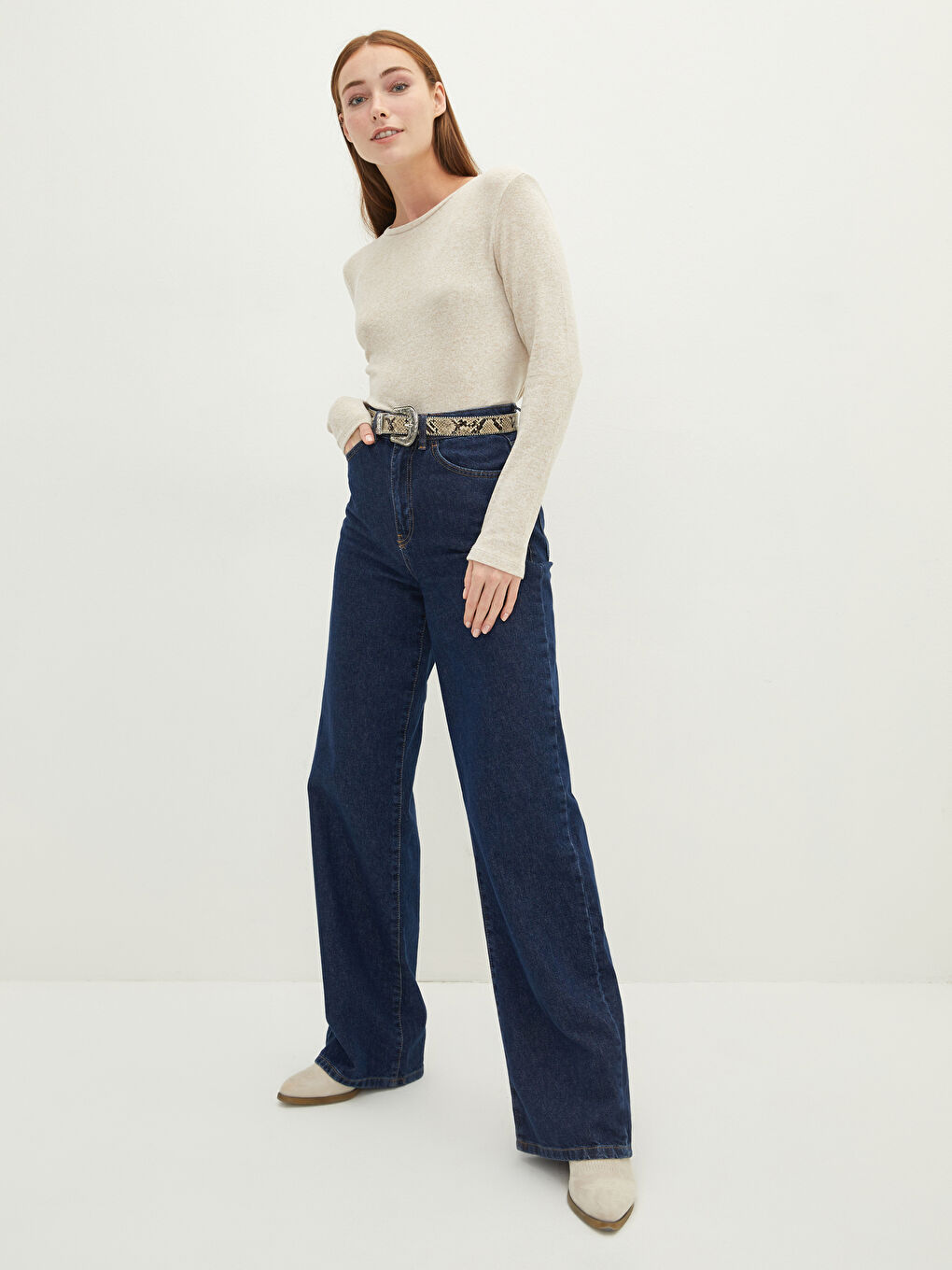 T-shirt à manches longues uni à col rond pour Femmes-2