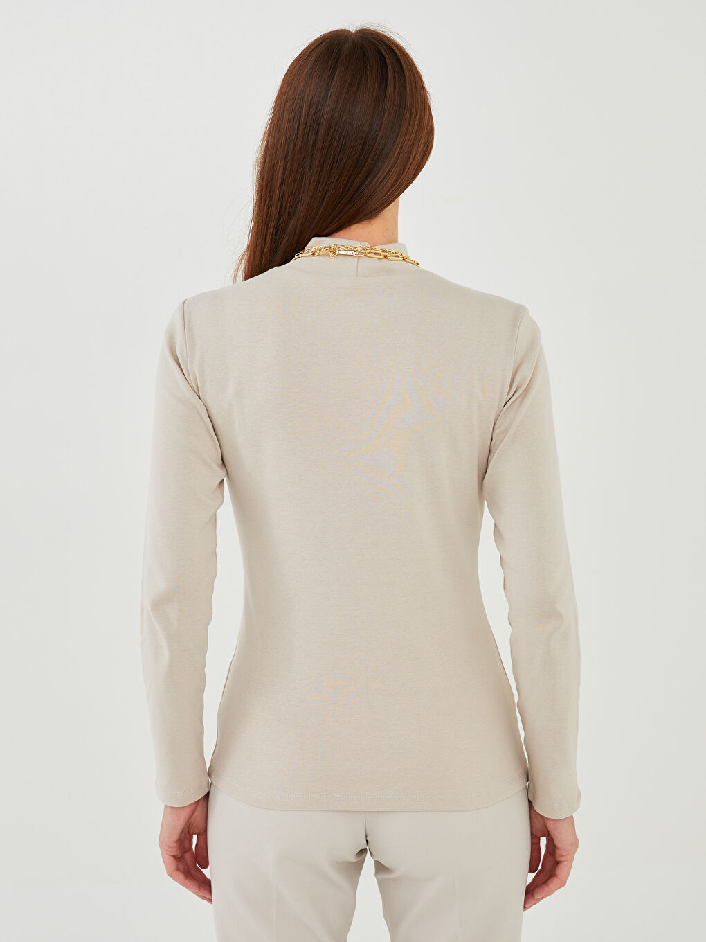 LCWAIKIKI Basic Stehkragen Gerade Langarm Baumwolle T-Shirt für Damen -W13901Z8-FGB