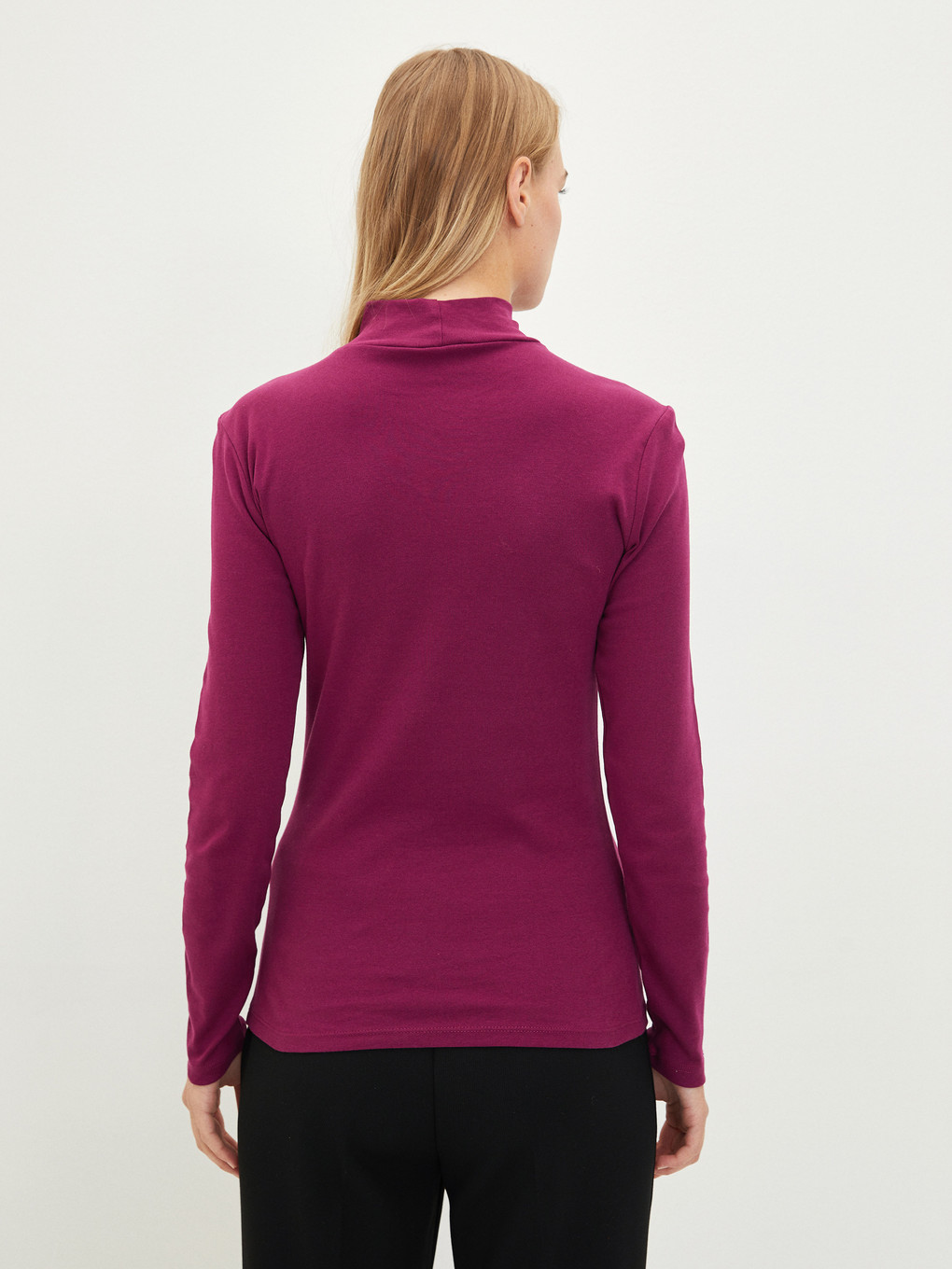 Stehkragen Gerade Langarm Baumwolle T-shirt Für Damen-4