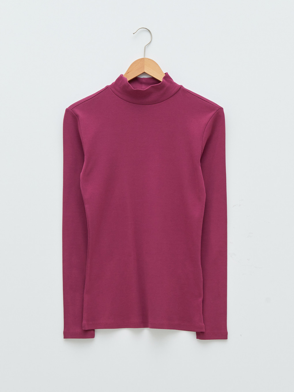 Stehkragen Gerade Langarm Baumwolle T-shirt Für Damen-5