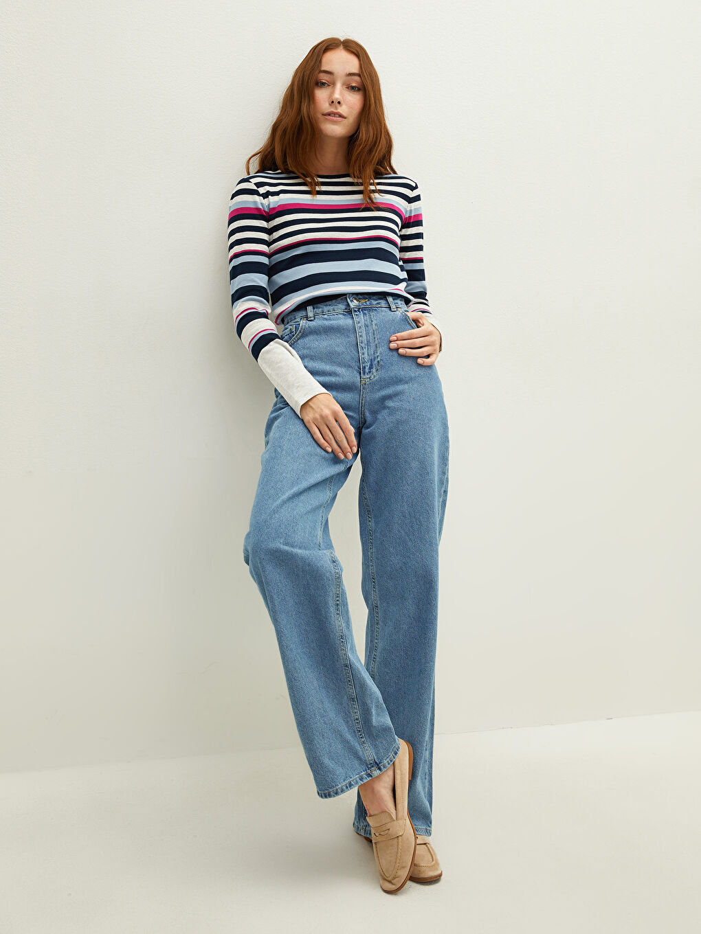 Crew Neck Striped Long Sleeve Women's T-Shirt-3