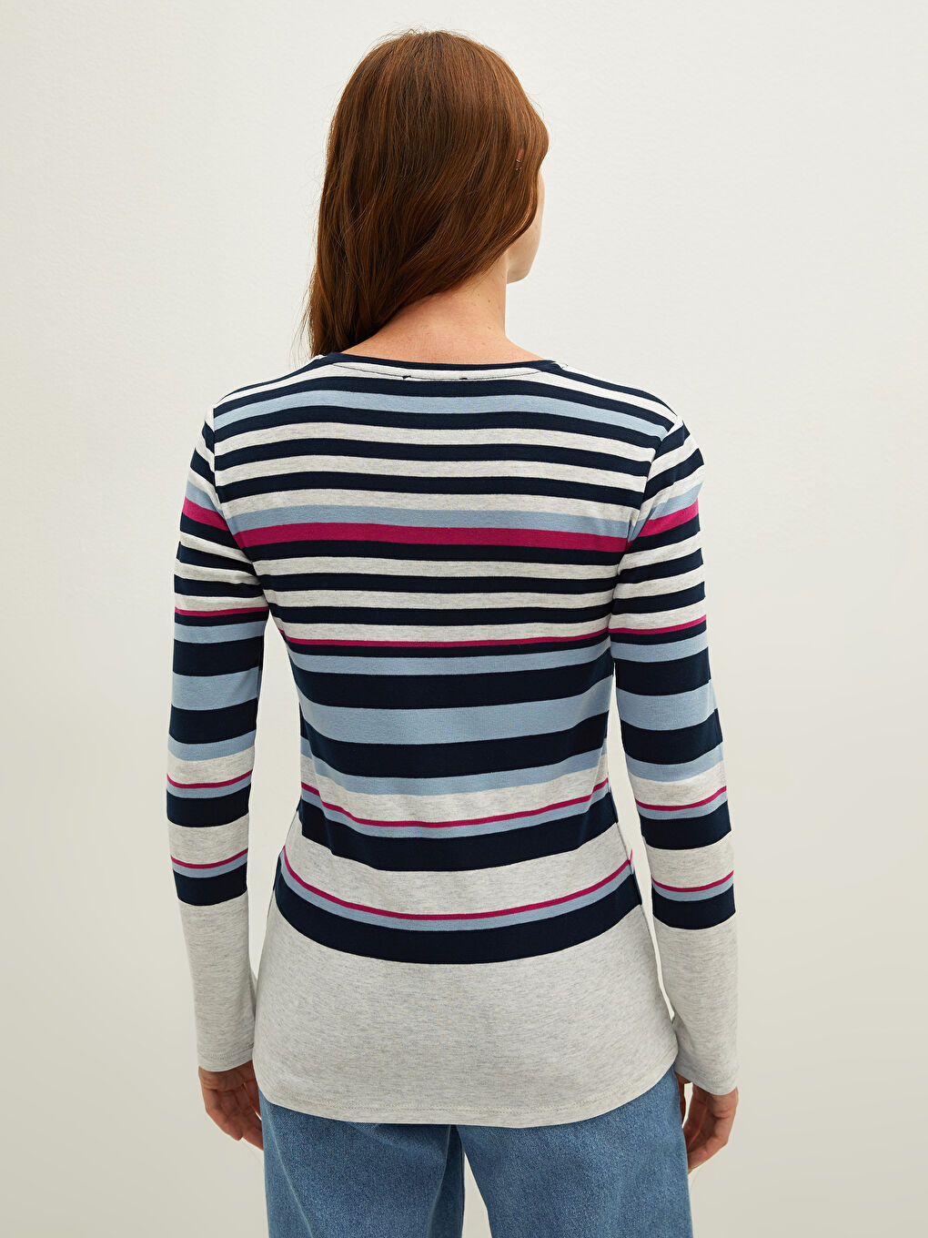Crew Neck Striped Long Sleeve Women's T-Shirt-4