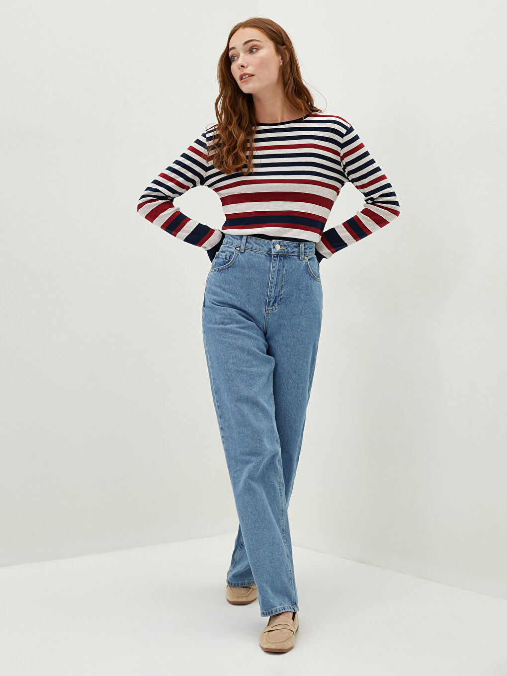 Crew Neck Striped Long Sleeve Women's T-Shirt-2