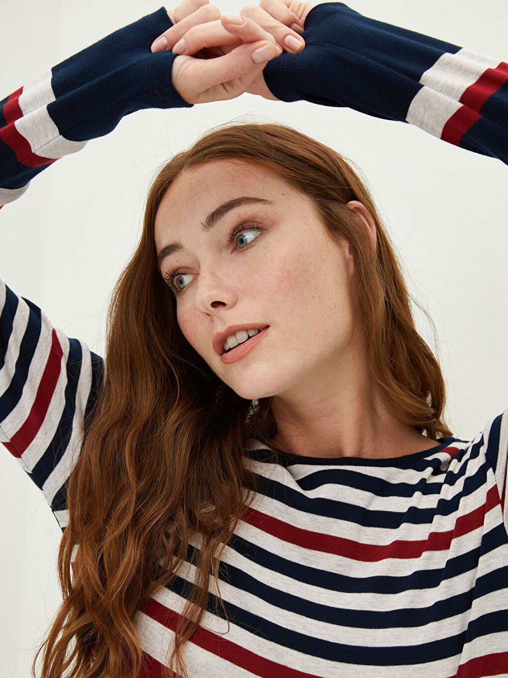 Crew Neck Striped Long Sleeve Women's T-Shirt-3