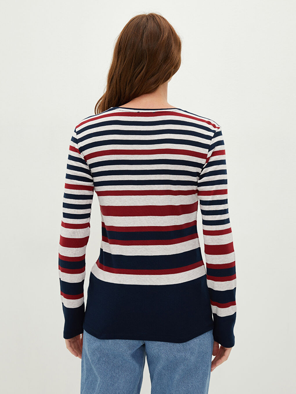 Crew Neck Striped Long Sleeve Women's T-Shirt-4