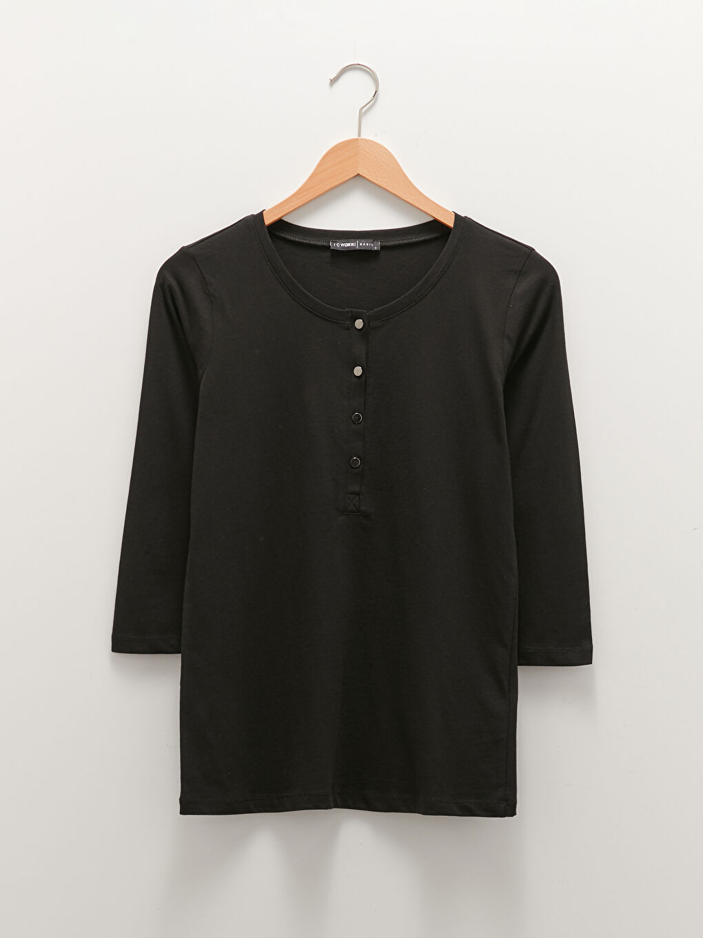 بلوزة قطن سادة بياقة دائرية للسيدات-4