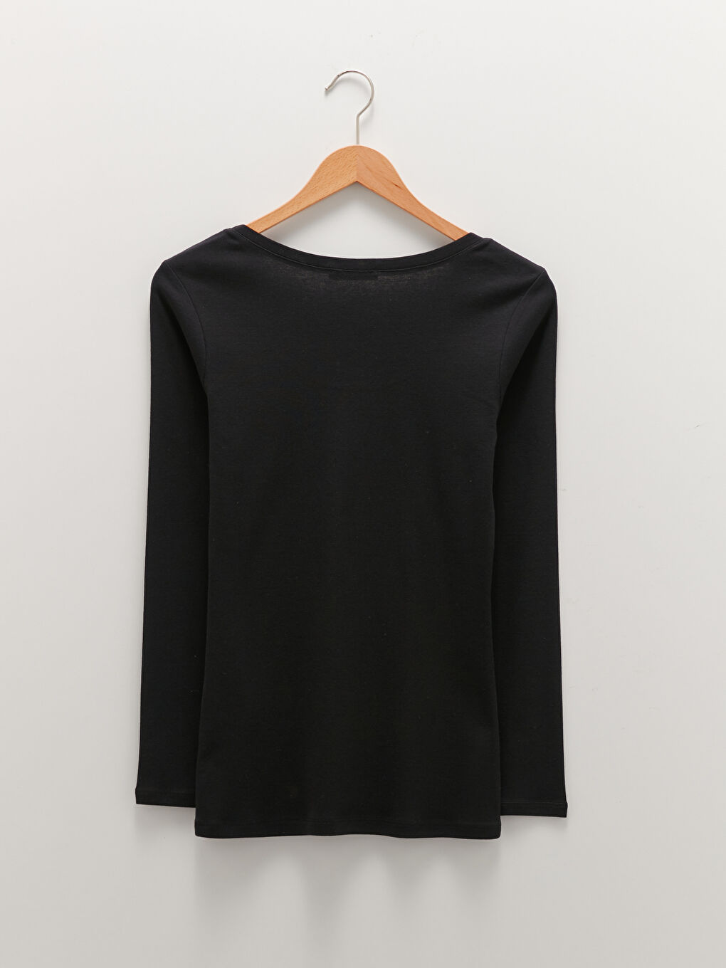 Women's U-Neck Plain Long Sleeve Cotton T-Shirt-6