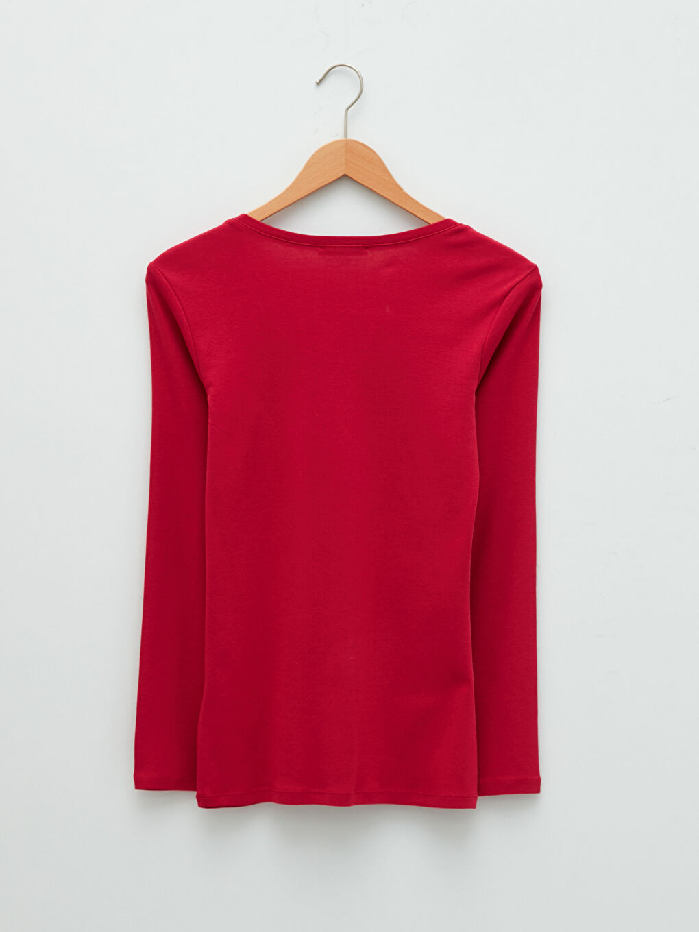 Women's U-Neck Plain Long Sleeve Cotton T-Shirt-6