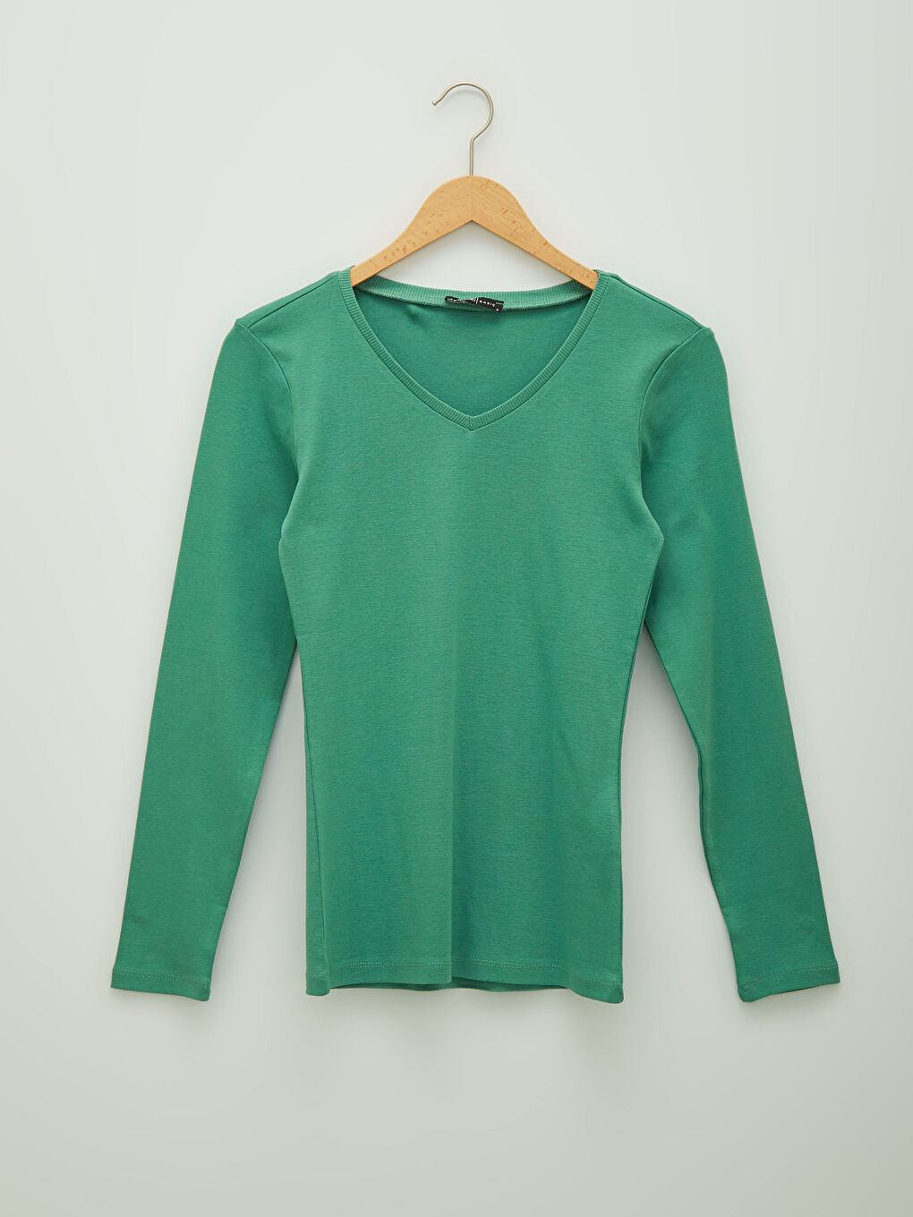 Футболка Женская С Длинным Рукавом Однотонная С V-Образным Вырезом Из Рифленой Ткани-5