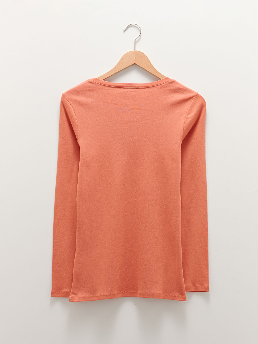 V Neck Plain Long Sleeve Rib Fabric Women's T-Shirt -W13906Z8-H4L
