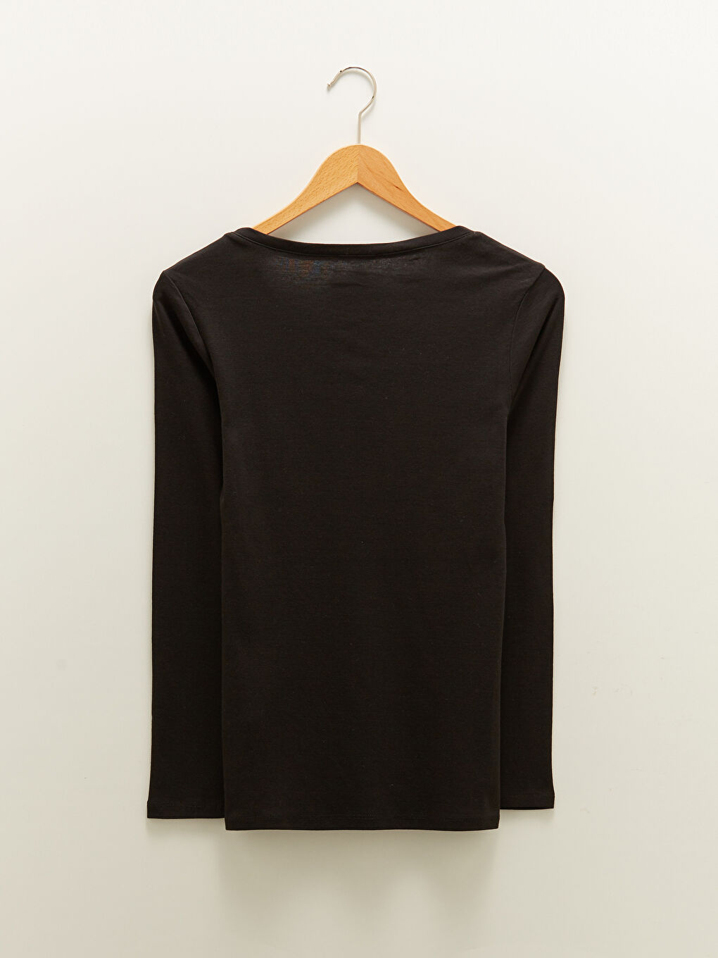 V Neck Plain Long Sleeve Rib Fabric Women's T-Shirt-6