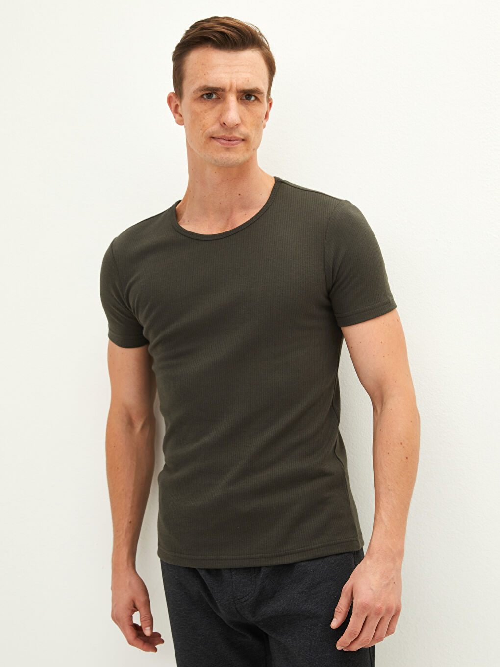 Haki Bisiklet Yaka Kısa Kollu Erkek Atlet-2