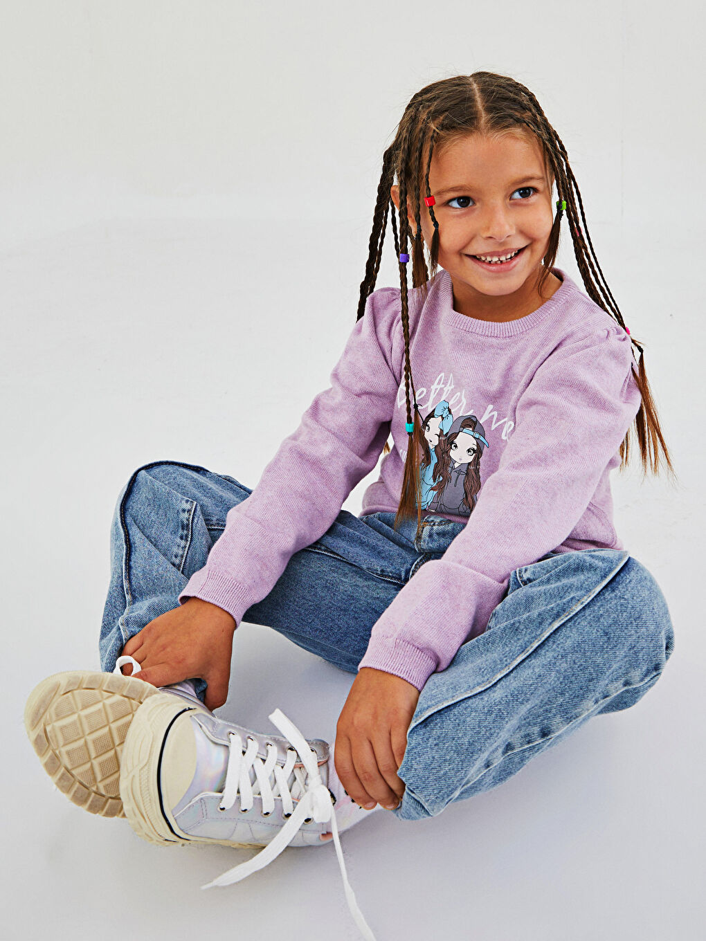 Crew Neck Printed Long Sleeve Girl Tricot Sweater-3