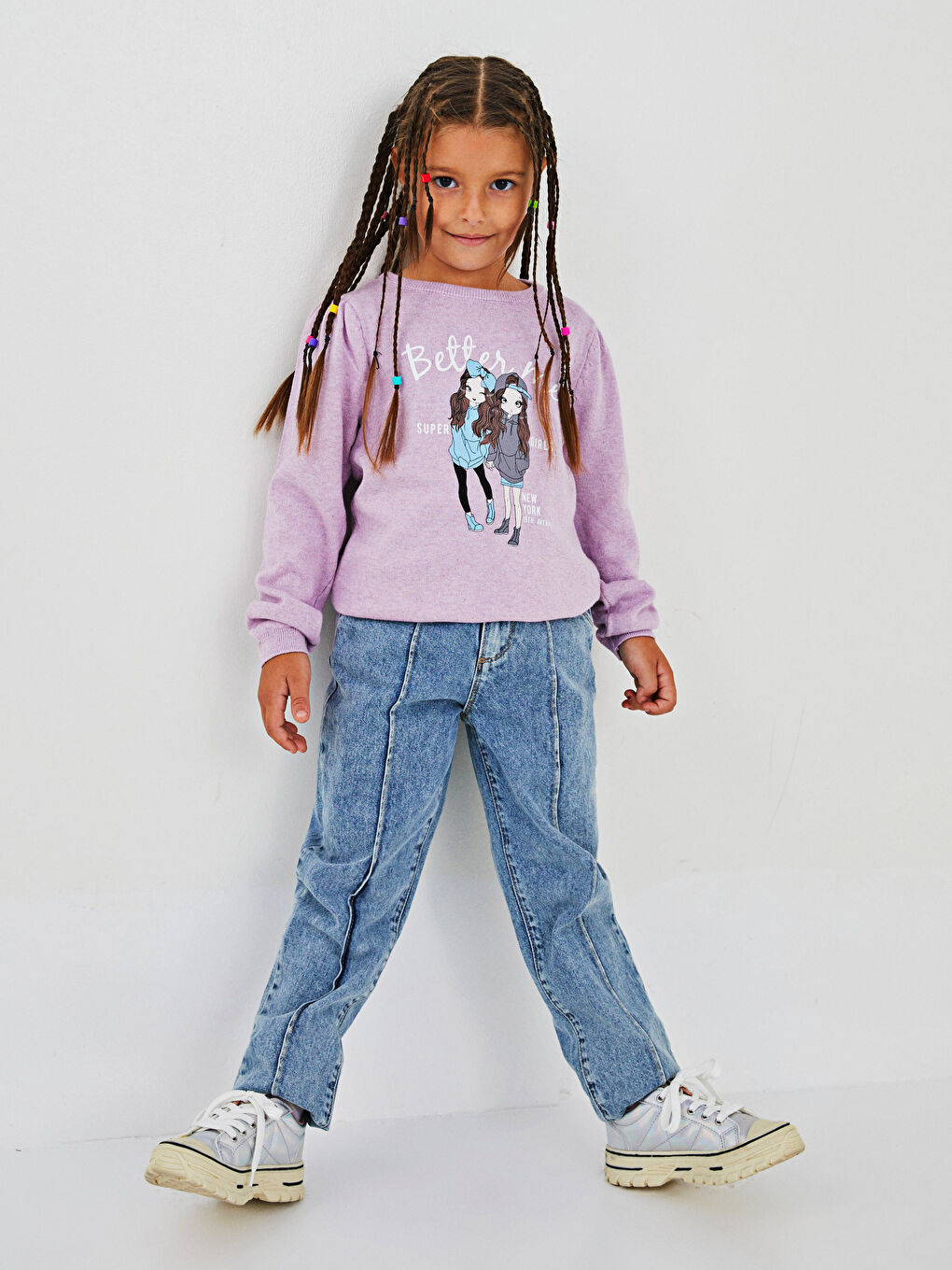 Crew Neck Printed Long Sleeve Girl Tricot Sweater-4