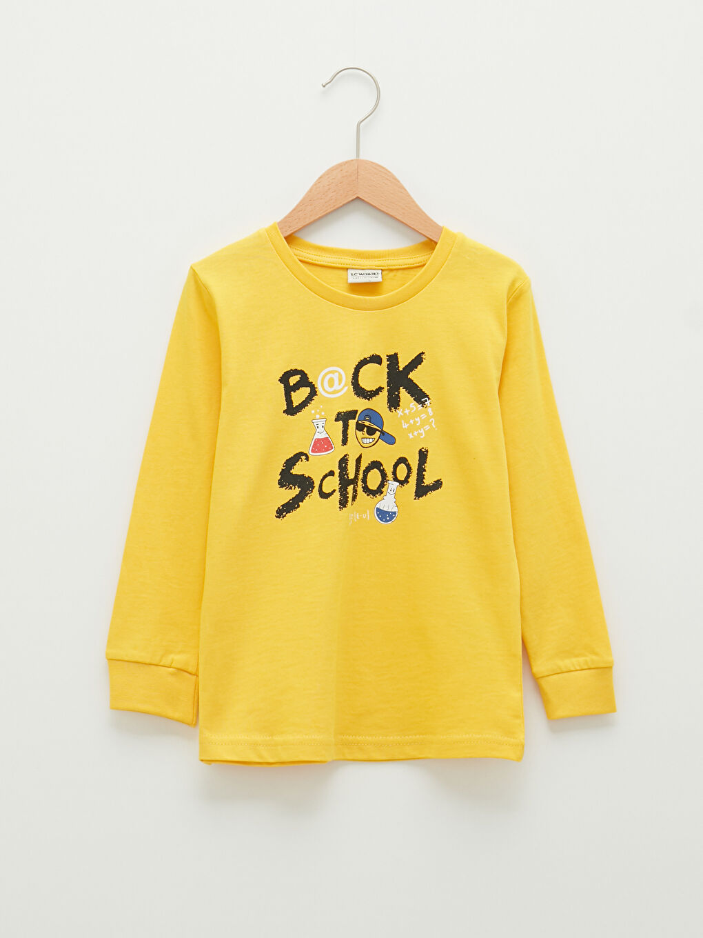 Sarı Bisiklet Yaka Baskılı Uzun Kollu Erkek Çocuk Tişört