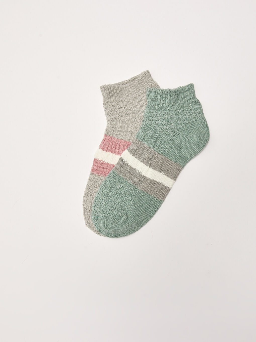 Yeşil Renk Bloklu Kadın Patik Çorap 2'li