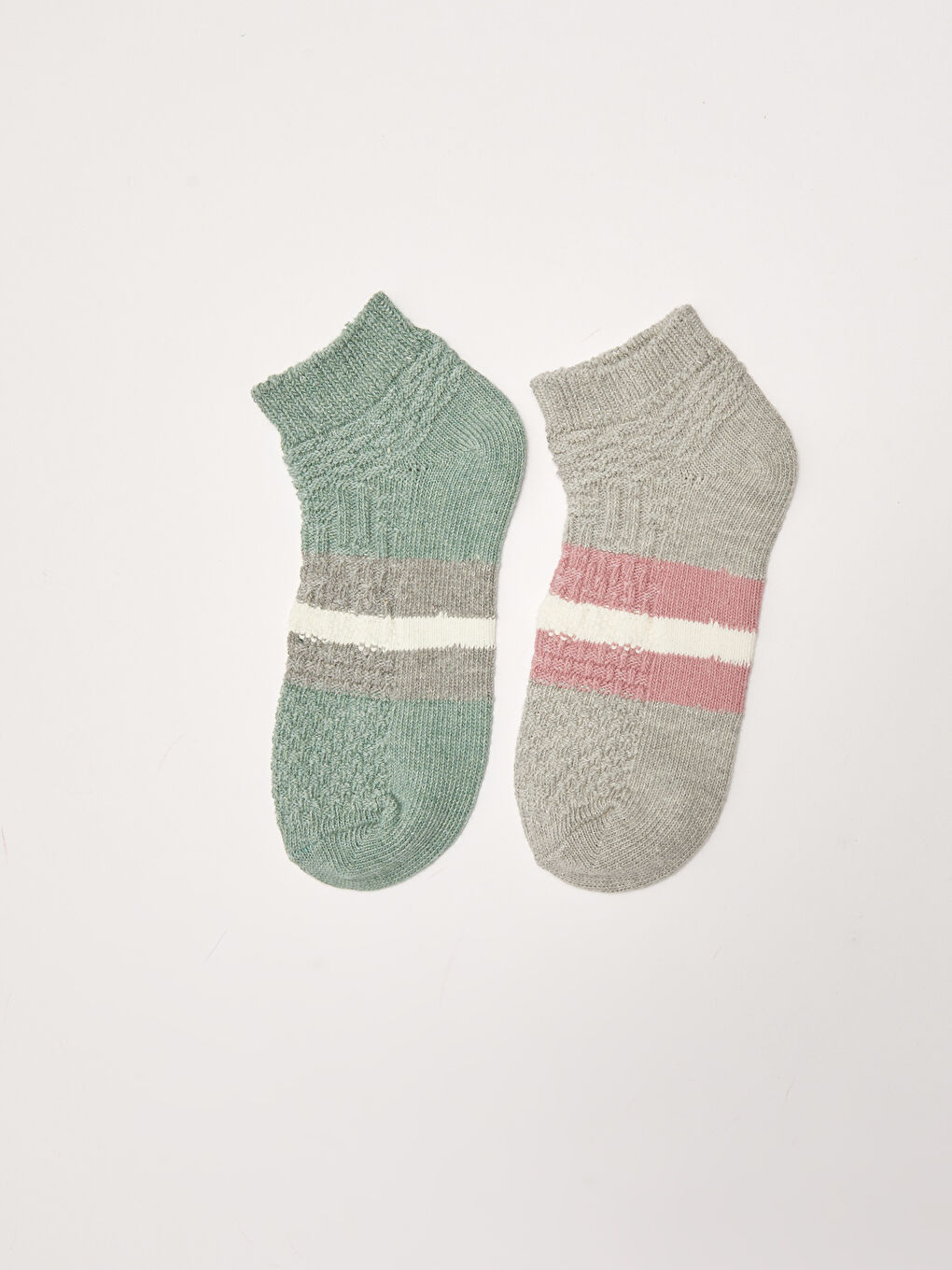 Yeşil Renk Bloklu Kadın Patik Çorap 2'li-1