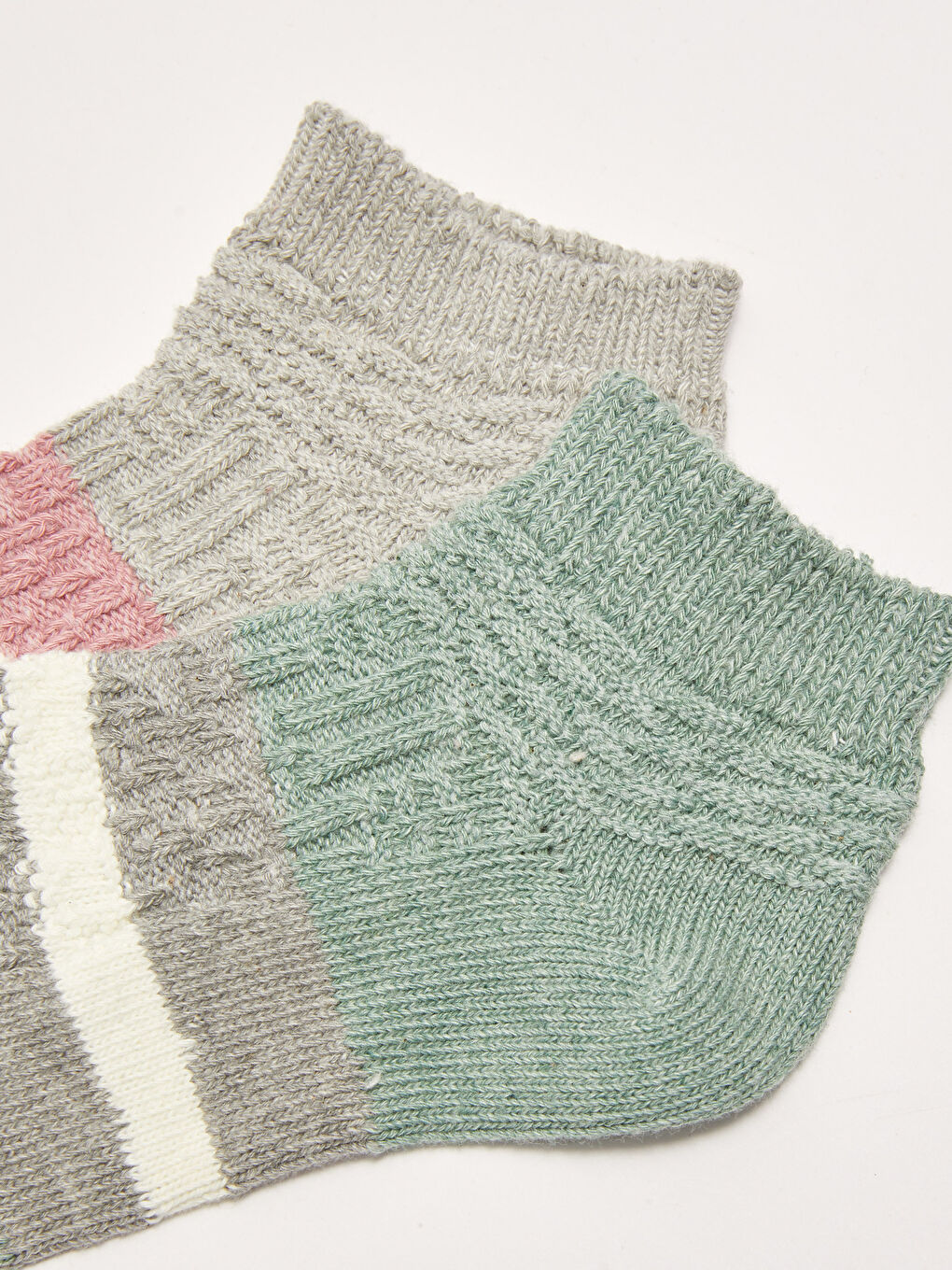 Yeşil Renk Bloklu Kadın Patik Çorap 2'li-2