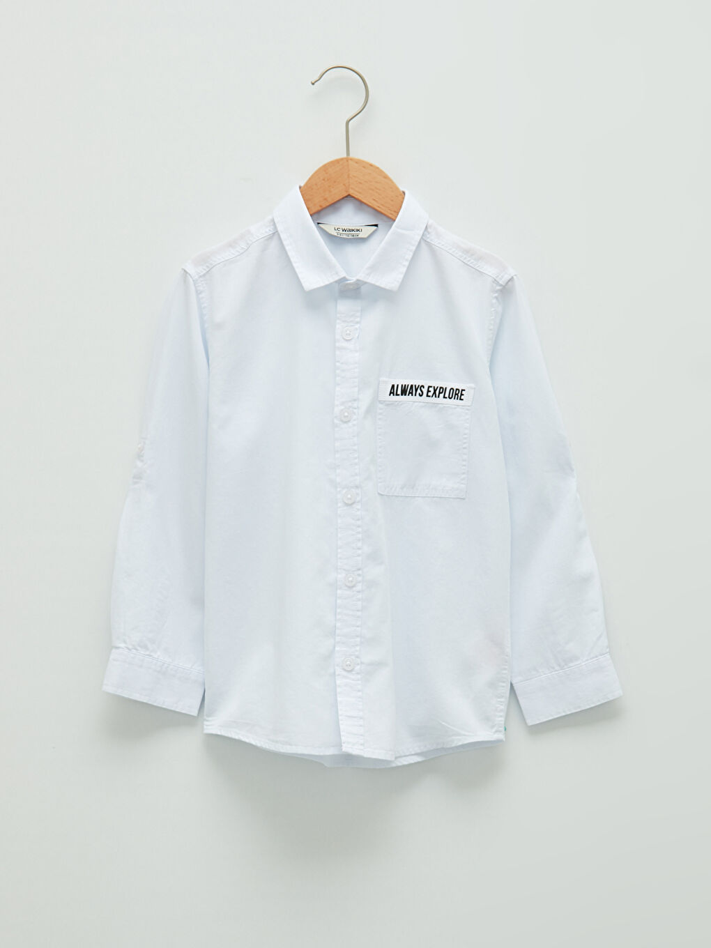 قميص بوبلين مطبوع كم طويل للأولاد