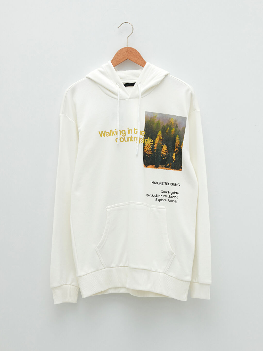 Beyaz Uzun Kollu Baskılı Erkek Hoodie
