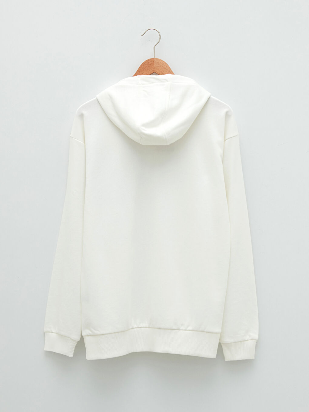 Beyaz Uzun Kollu Baskılı Erkek Hoodie-1