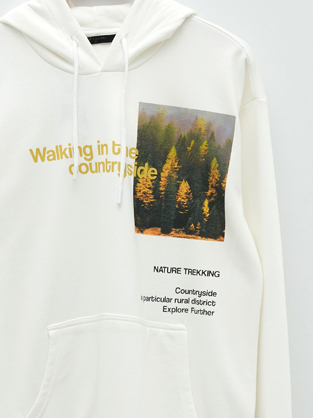 Beyaz Uzun Kollu Baskılı Erkek Hoodie-2