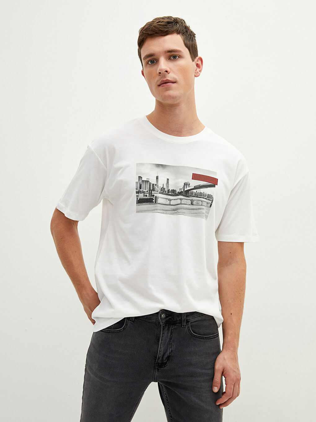 Crew Neck Short Sleeve Printed Combed Cotton Men's T-shirt-1