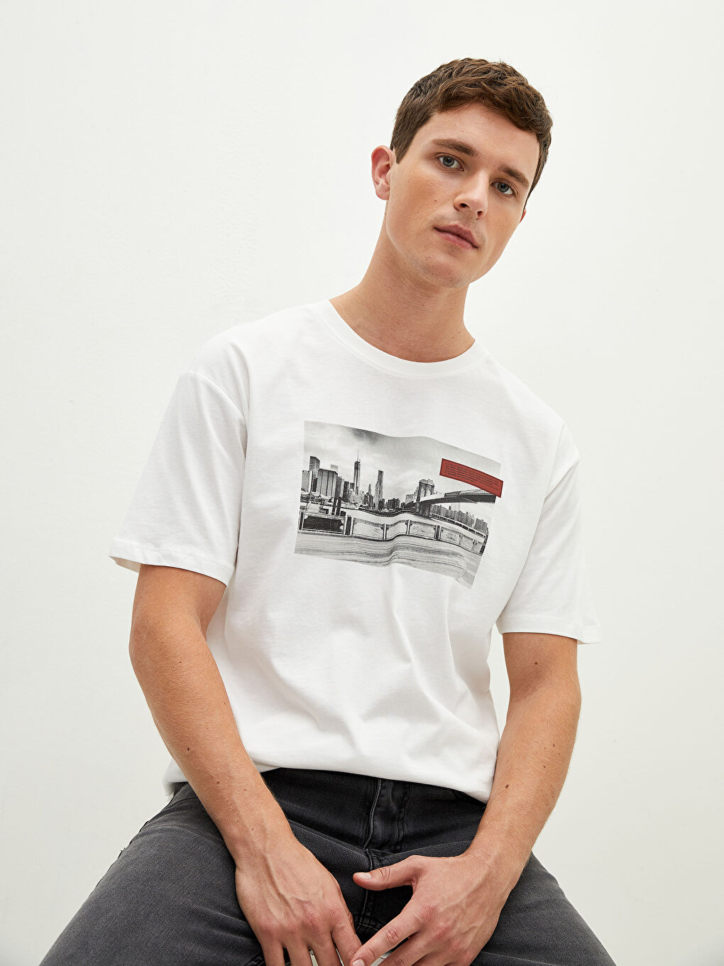 Crew Neck Short Sleeve Printed Combed Cotton Men's T-shirt-4