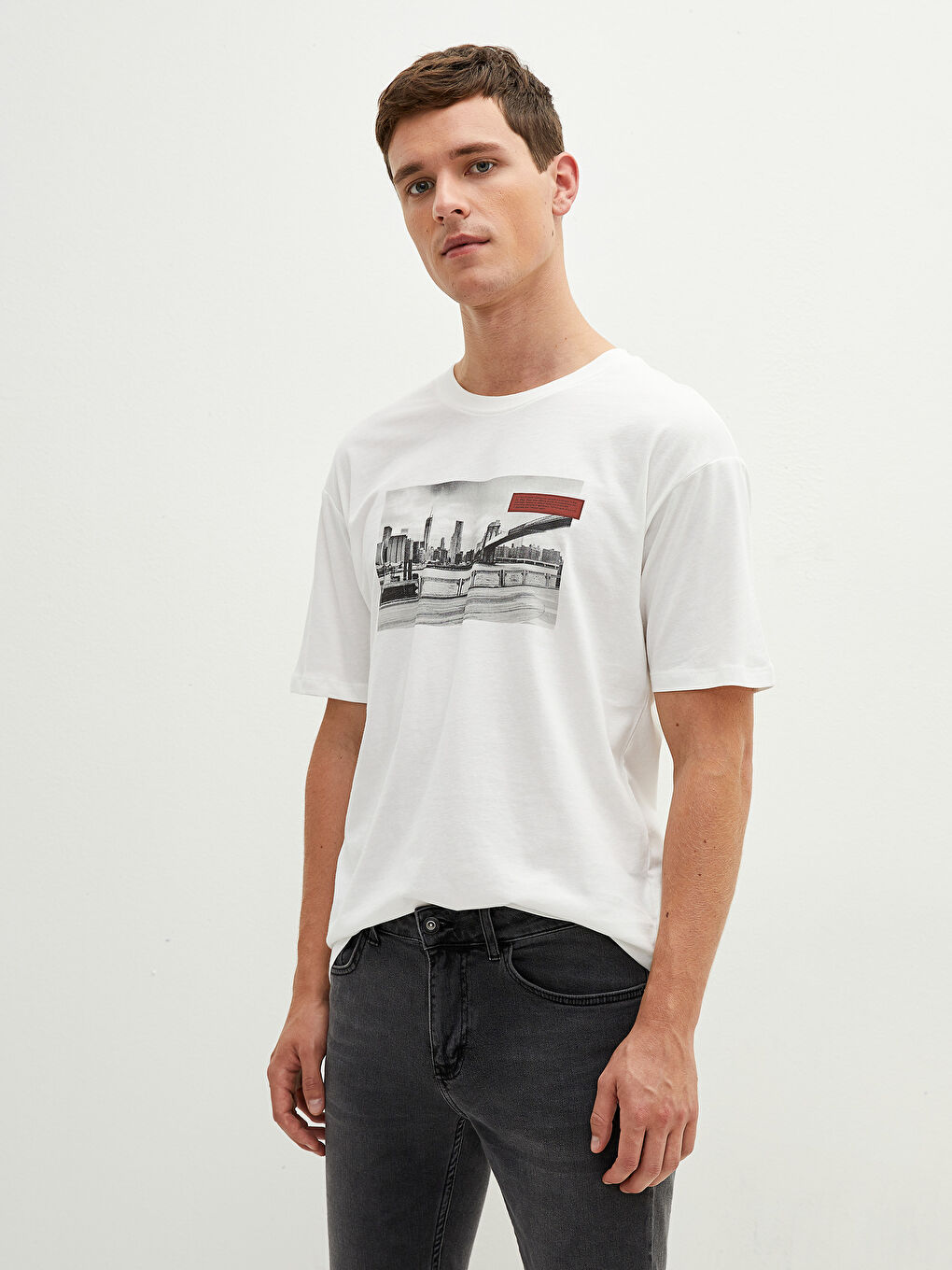 Crew Neck Short Sleeve Printed Combed Cotton Men's T-shirt