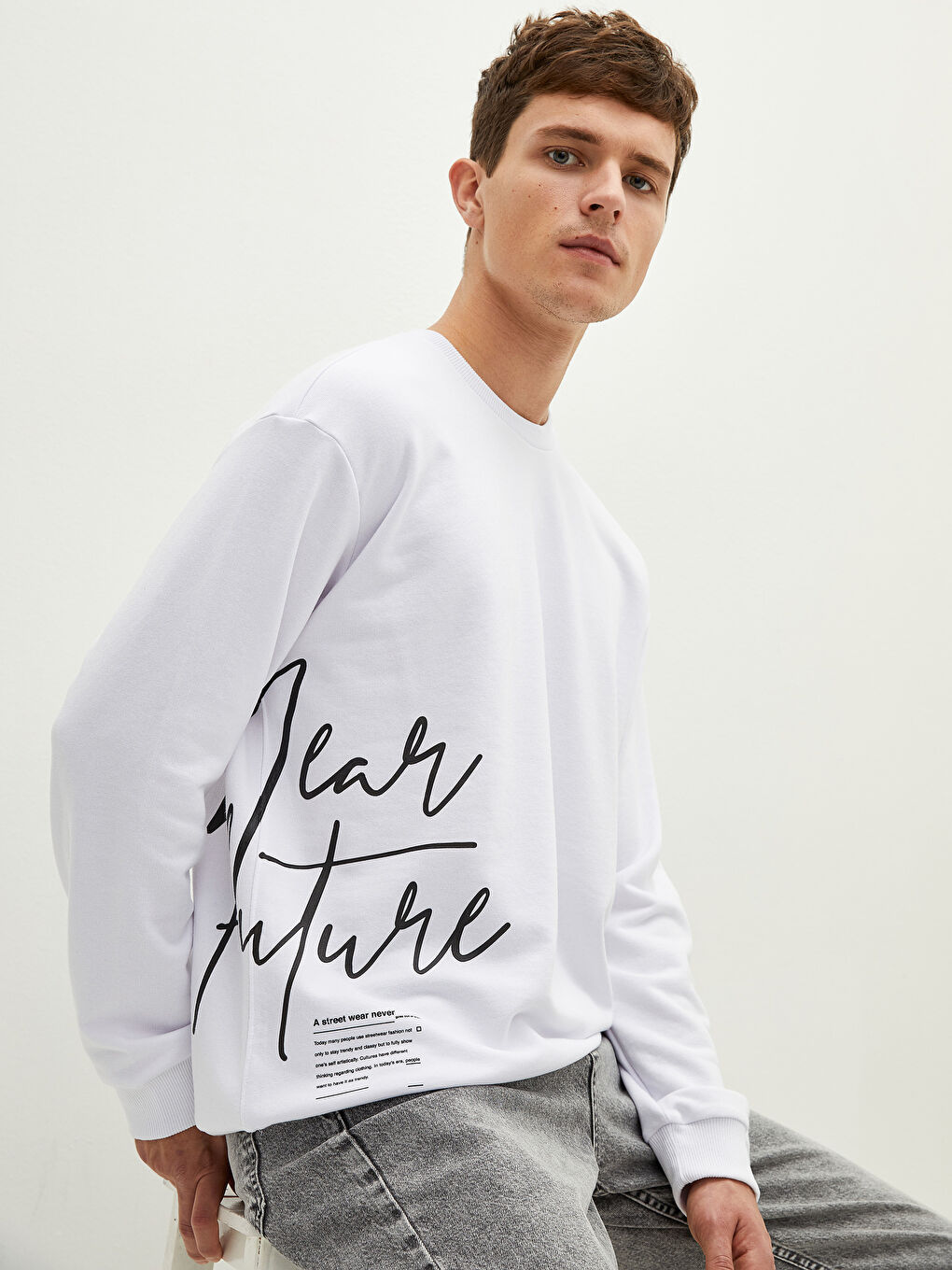 Crew Neck Long Sleeve Printed Thick Men's Sweatshirt