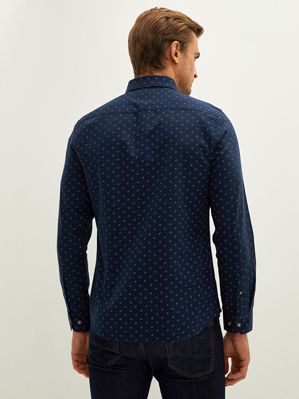 ерлерге арналған тар пішім ұзын жең өрнекті жейде-4