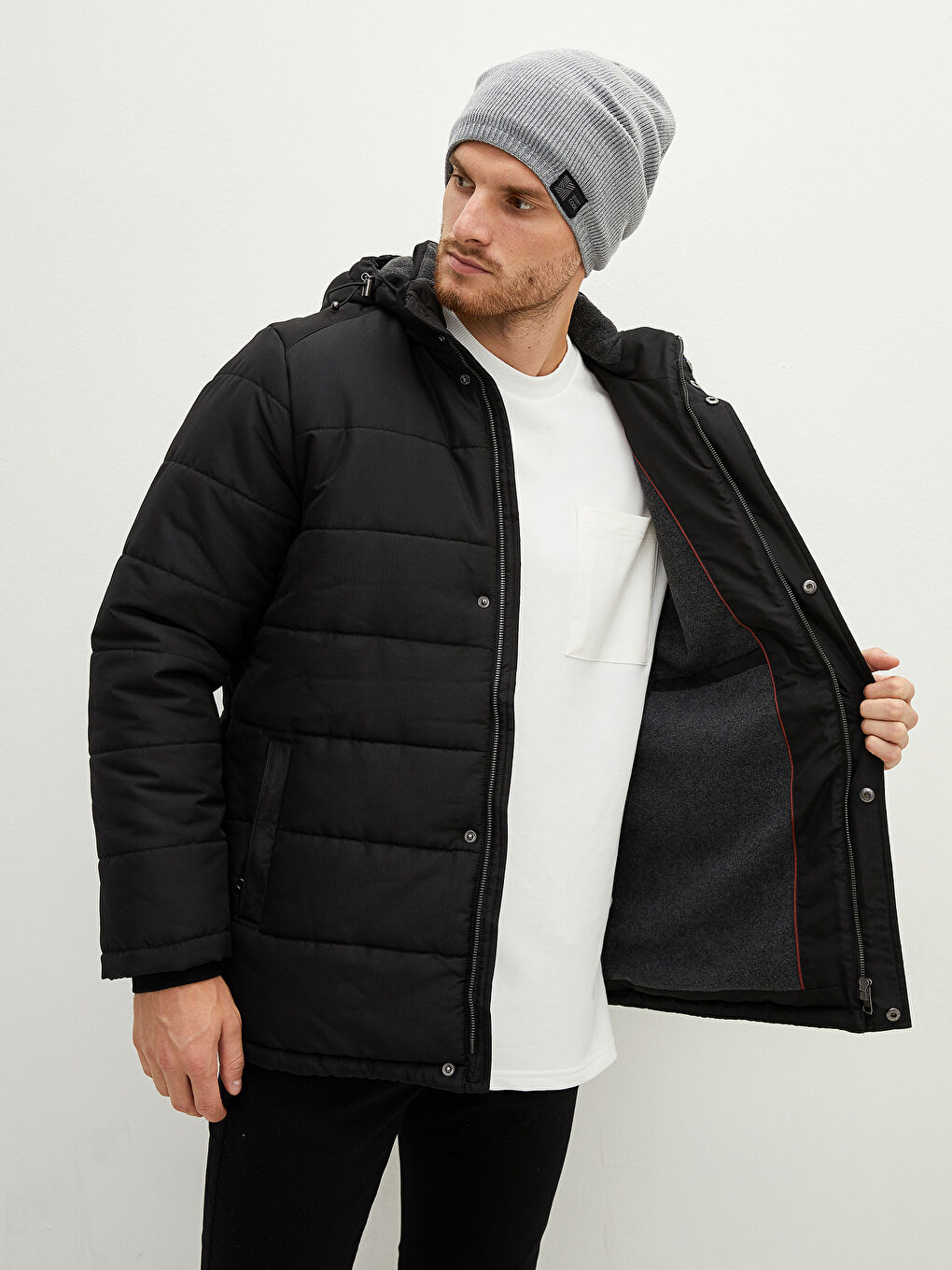 LCWAIKIKI Classic Manteau Bouffant Épais pour Hommes Gonflable avec Grande Capuche Moldée -W14174Z8-CVL